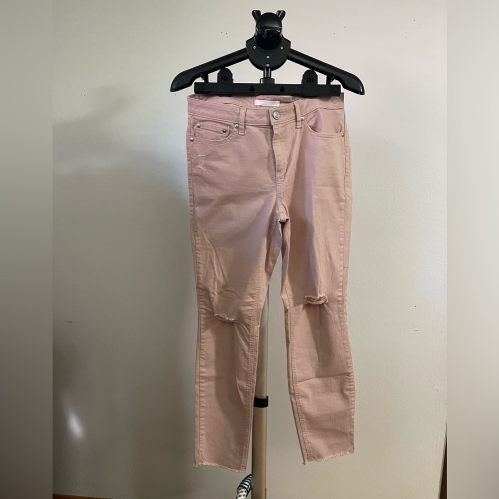 Lauren Conrad Size 4 Skinny Distressed Pink Jeans with Raw Hem